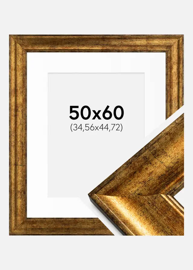 Ram med passepartou Frame Saltsjöbaden Gold 50x60 cm - Picture Mount White 14x18 inches