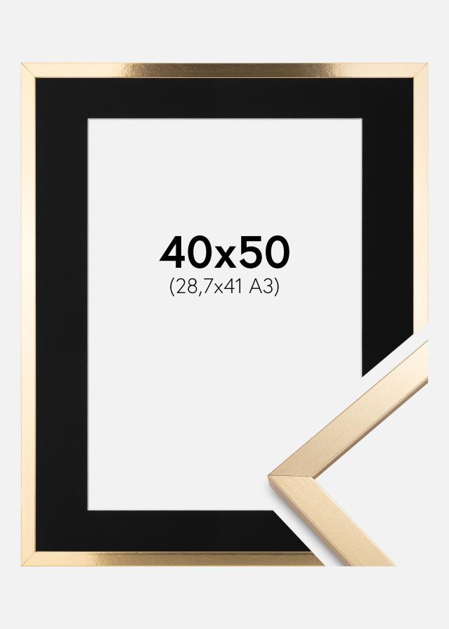 Ram med passepartou Frame Trendy Gold 40x50 cm - Picture Mount Black 29.7x42 cm (A3)