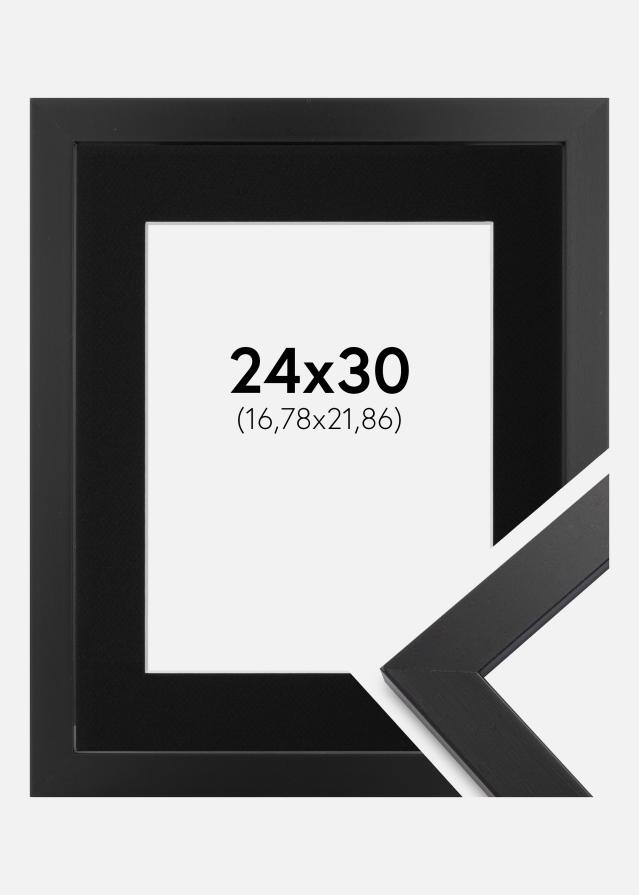 Ram med passepartou Frame Black Wood 24x30 cm - Picture Mount Black 7x9 inches