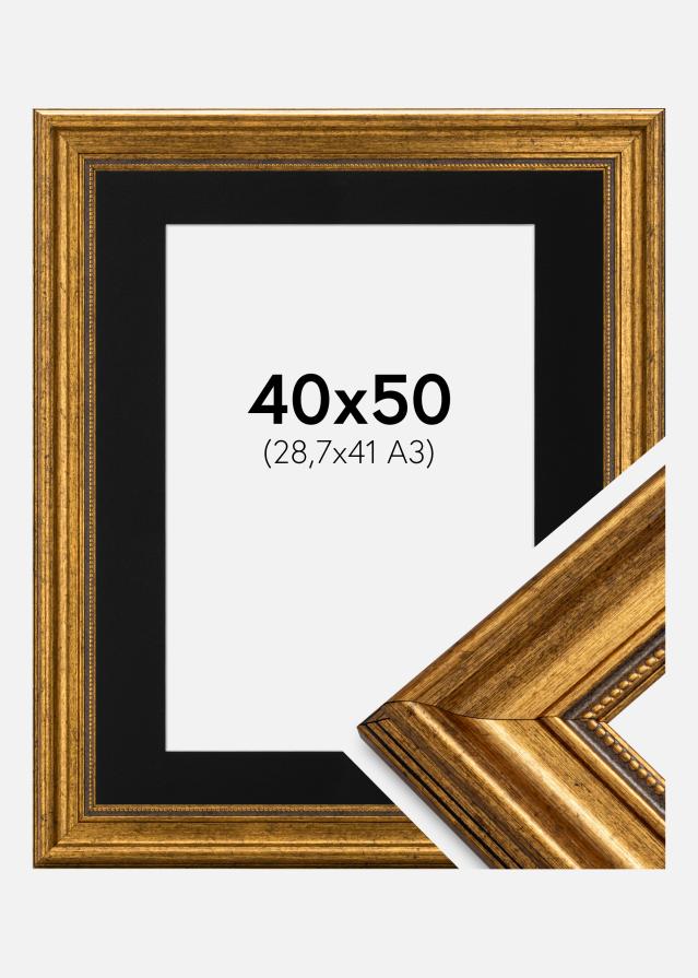 Ram med passepartou Frame Rokoko Gold 40x50 cm - Picture Mount Black 29.7x42 cm (A3)