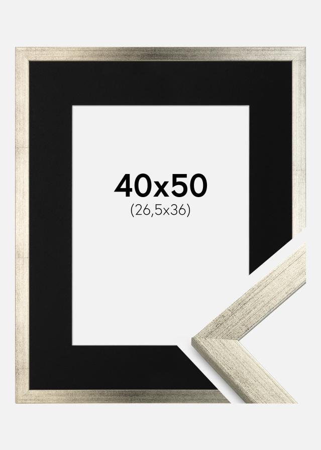 Ram med passepartou Frame Stilren Silver 40x50 cm - Picture Mount Black 27.5x37 cm