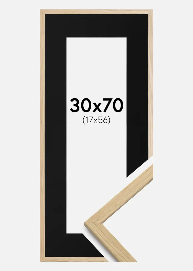 Ram med passepartou Frame Edsbyn Oak 30x70 cm - Picture Mount Black 18x57 cm