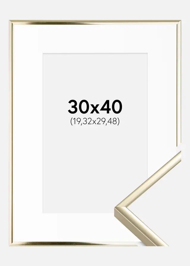 Ram med passepartou Frame Aluminium Shiny Gold 30x40 cm - Picture Mount White 8x12 inches