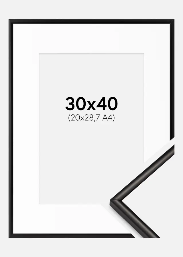 Ram med passepartou Frame Scandi Matt Black 30x40 cm - Picture Mount White 21x29.7 cm (A4)