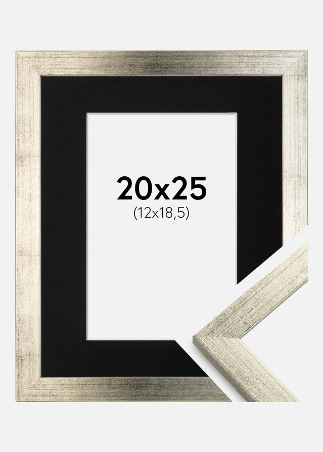 Ram med passepartou Frame Stilren Silver 20x25 cm - Picture Mount Black 13x19.5 cm