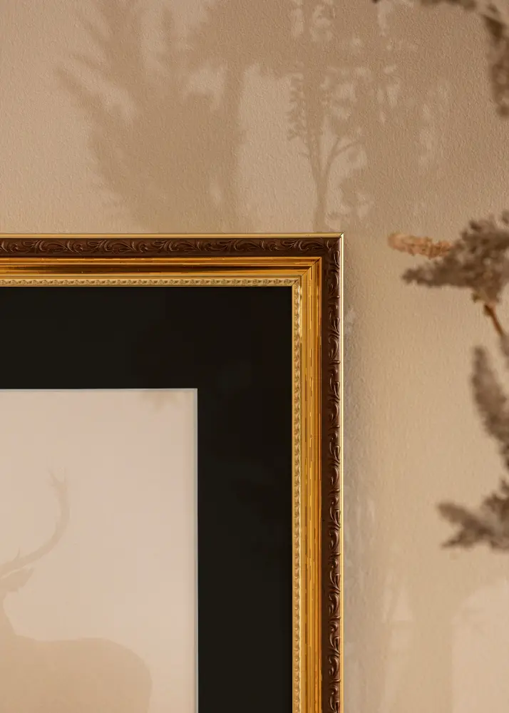 Ram med passepartou Frame Abisko Gold 50x70 cm - Picture Mount Black 42x59.4 cm (A2)