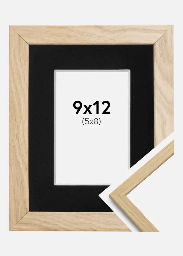 Ram med passepartou Frame Edsbyn Oak 9x12 cm - Picture Mount Black 6x9 cm