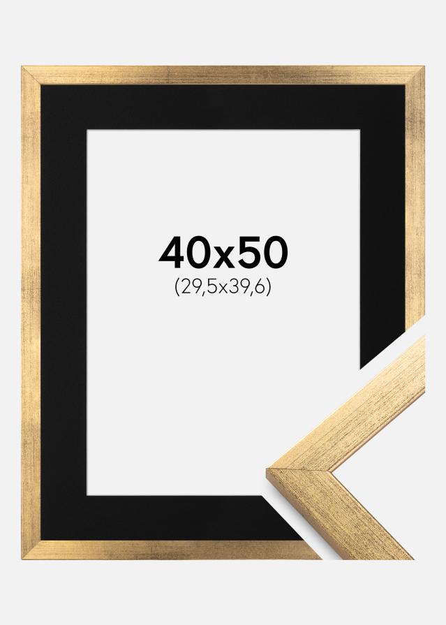 Ram med passepartou Frame Stilren Gold 40x50 cm - Picture Mount Black 12x16 inches