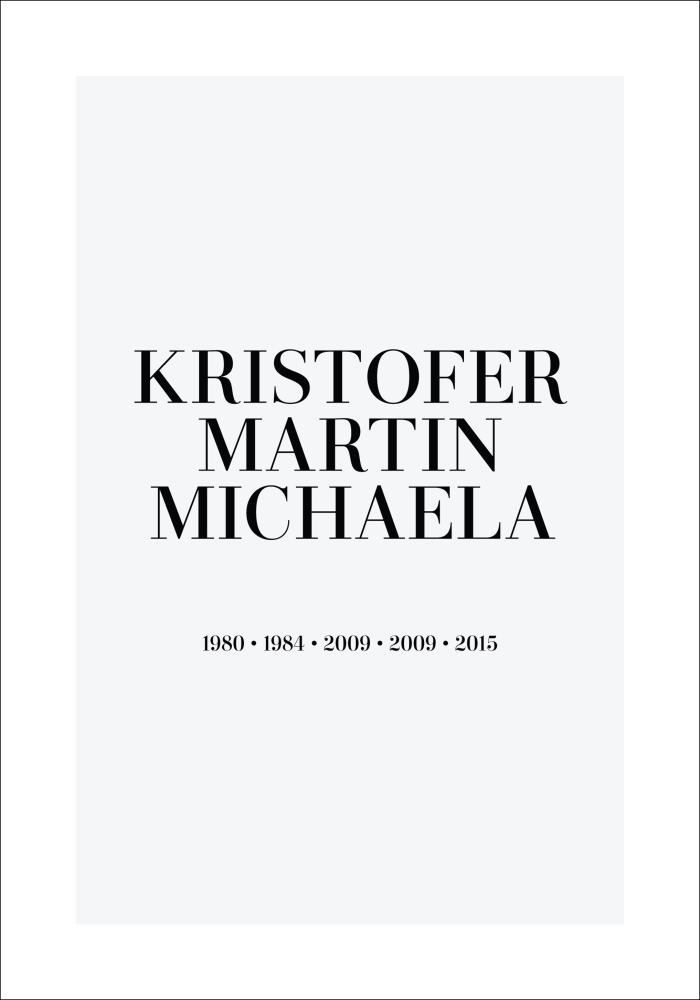 Personlig poster Family picture - 3 Names & Birth years - Grey