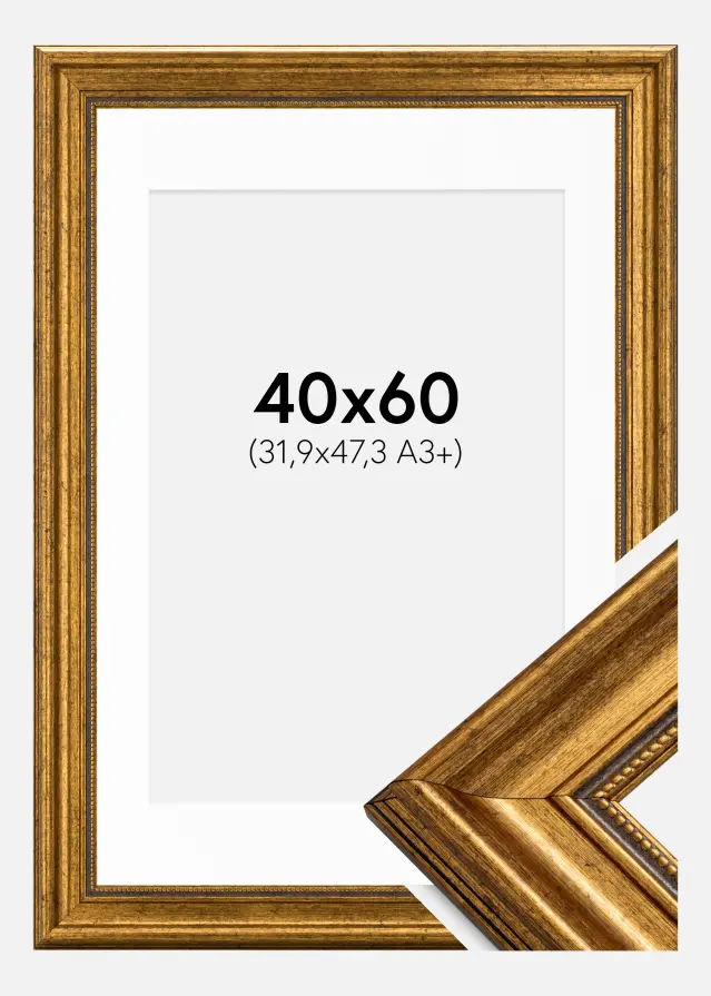 Ram med passepartou Frame Rokoko Gold 40x60 cm - Picture Mount White 32.9x48.3 cm (A3+)