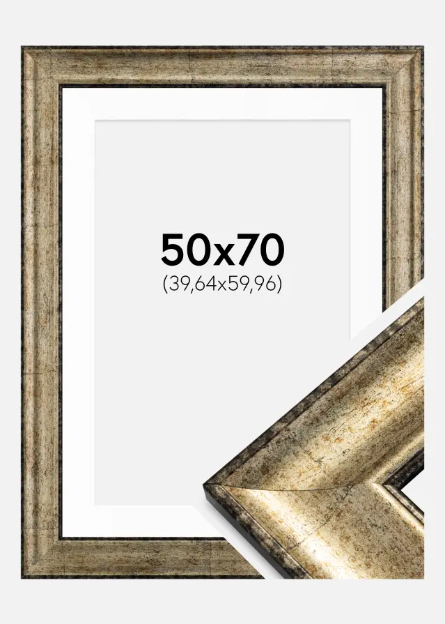 Ram med passepartou Frame Saltsjöbaden Antique gold 50x70 cm - Picture Mount White 16x24 inches