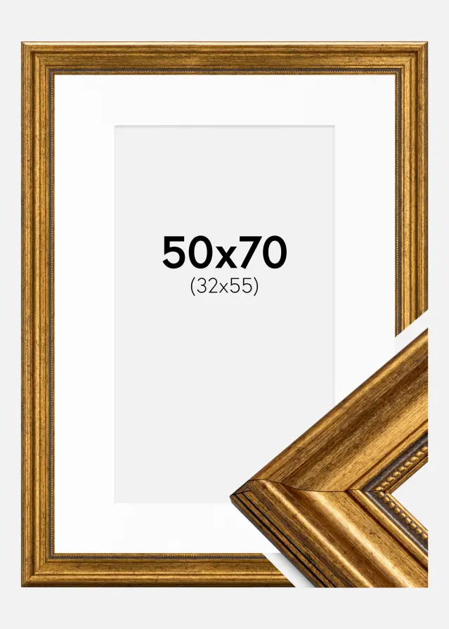 Ram med passepartou Frame Rokoko Gold 50x70 cm - Picture Mount White 33x56 cm