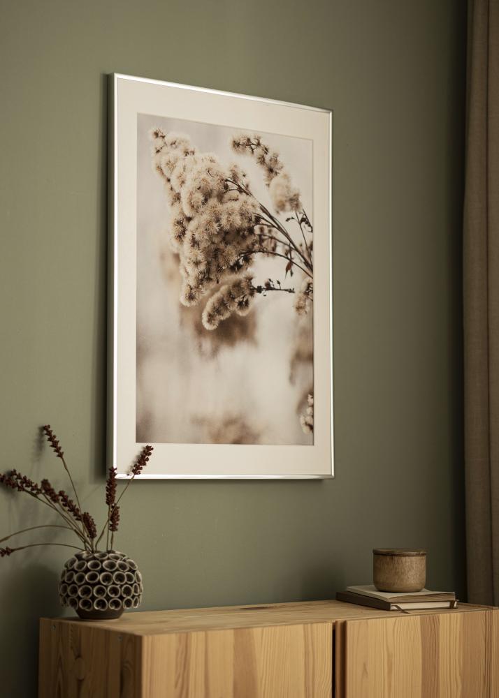 Ram med passepartou Frame Aluminium Shiny Silver 40x50 cm - Picture Mount White 29,7x42 cm (A3)