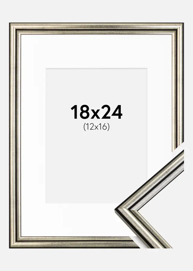 Ram med passepartou Frame Horndal Silver 18x24 cm - Picture Mount White 13x17 cm
