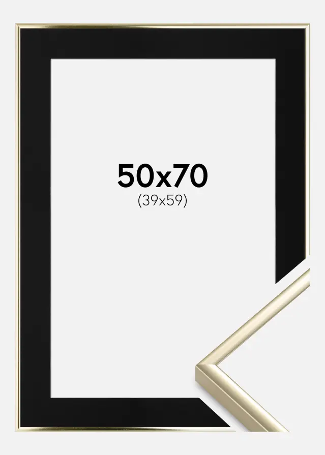 Ram med passepartou Frame Aluminium Shiny Gold 50x70 cm - Picture Mount Black 40x60 cm