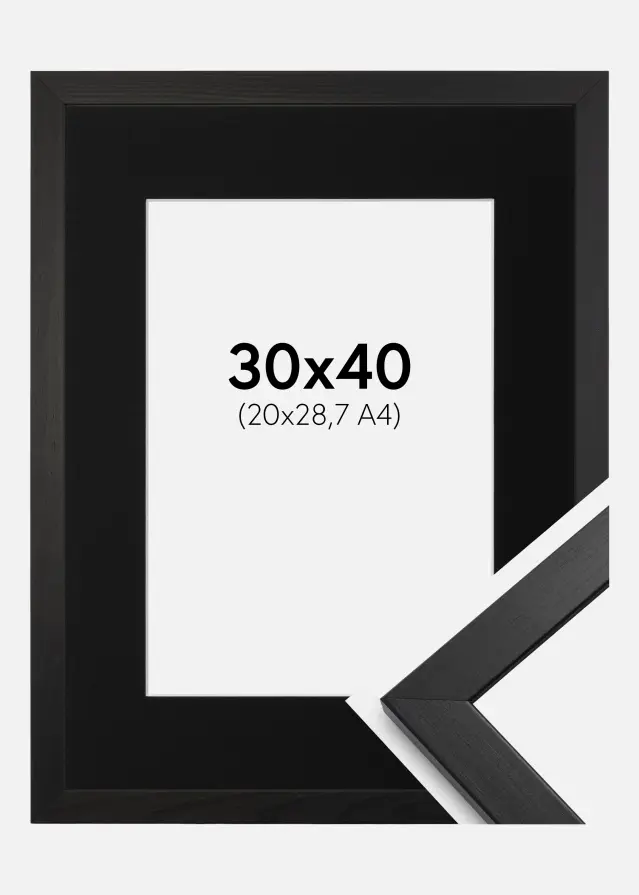 Ram med passepartou Frame Stilren Black 30x40 cm - Picture Mount Black 21x29.7 cm