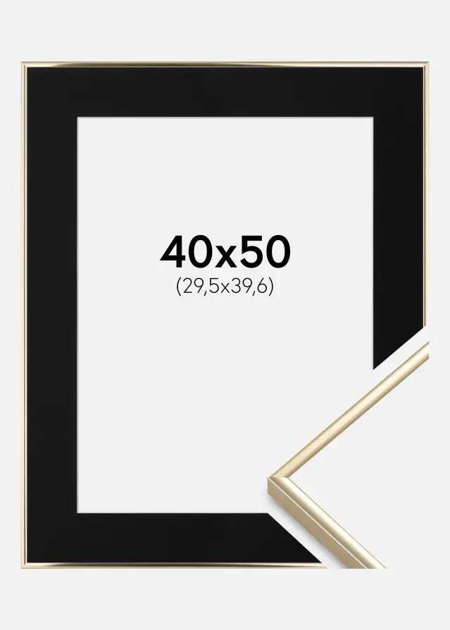 Ram med passepartou Frame Visby Shiny Gold 40x50 cm - Picture Mount Black 12x16 inches
