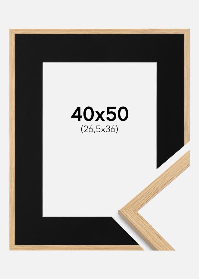 Ram med passepartou Frame Galant Oak 40x50 cm - Picture Mount Black 27.5x37 cm