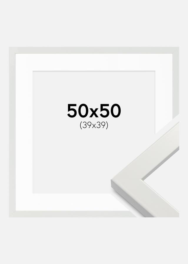 Ram med passepartou Frame White Wood Glossy 50x50 cm - Picture Mount White 40x40 cm