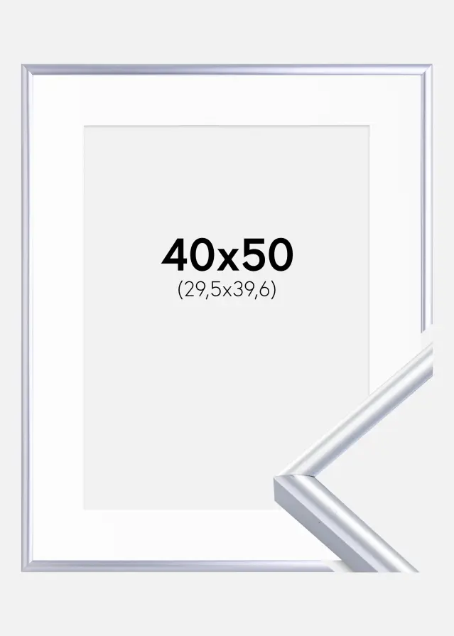 Ram med passepartou Frame Victoria Silver 40x50 cm - Picture Mount White 12x16 inches
