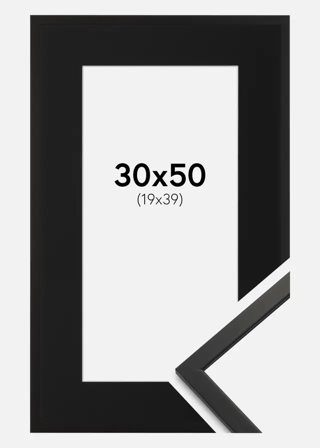 Ram med passepartou Frame Edsbyn Black 30x50 cm - Picture Mount Black 20x40 cm