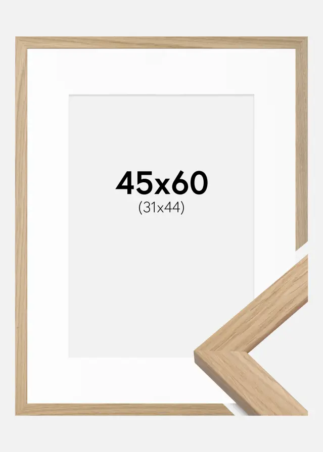 Ram med passepartou Frame Oak Wood 45x60 cm - Picture Mount White 32x45 cm