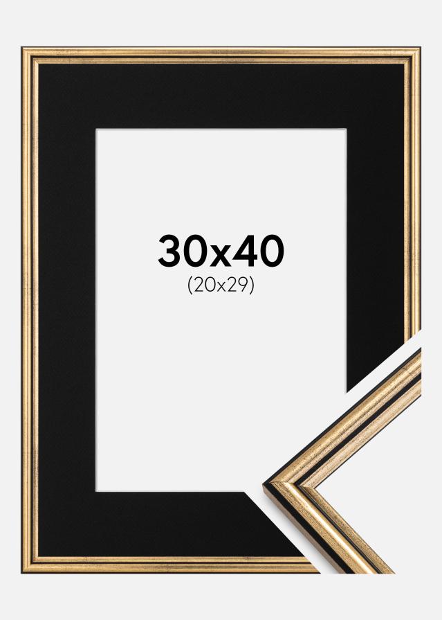 Ram med passepartou Frame Horndal Gold 30x40 cm - Picture Mount Black 21x30 cm