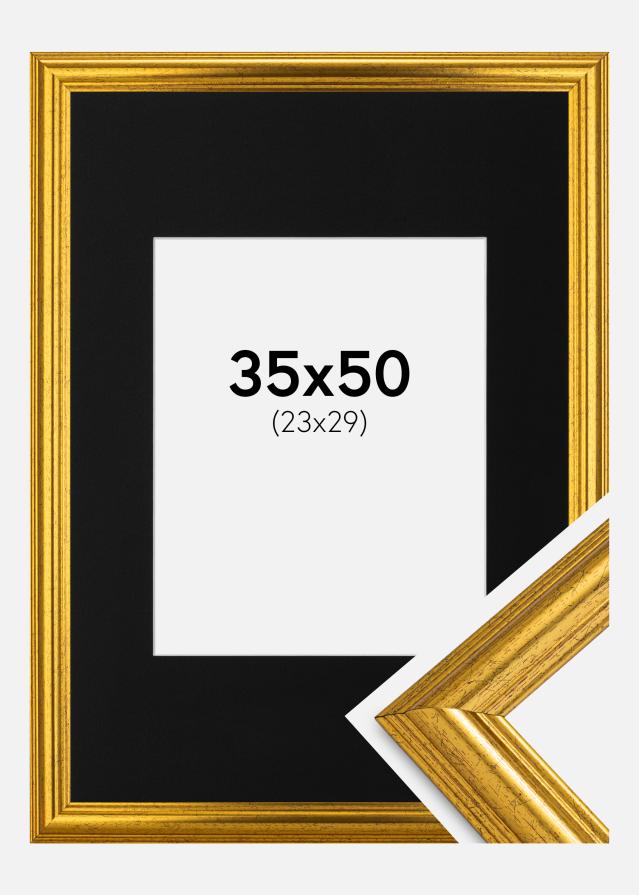 Ram med passepartou Frame Västkusten Gold 35x50 cm - Picture Mount Black 24x30 cm