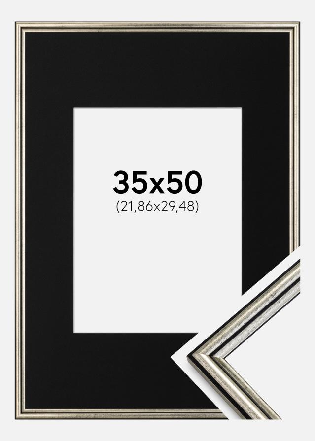 Ram med passepartou Frame Horndal Silver 35x50 cm - Picture Mount Black 9x12 inches