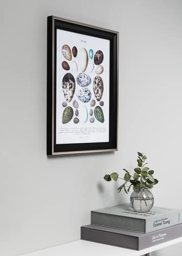 Ram med passepartou Frame Öjaren Black-Silver 30x40 cm - Picture Mount White 21x29.7 cm (A4)