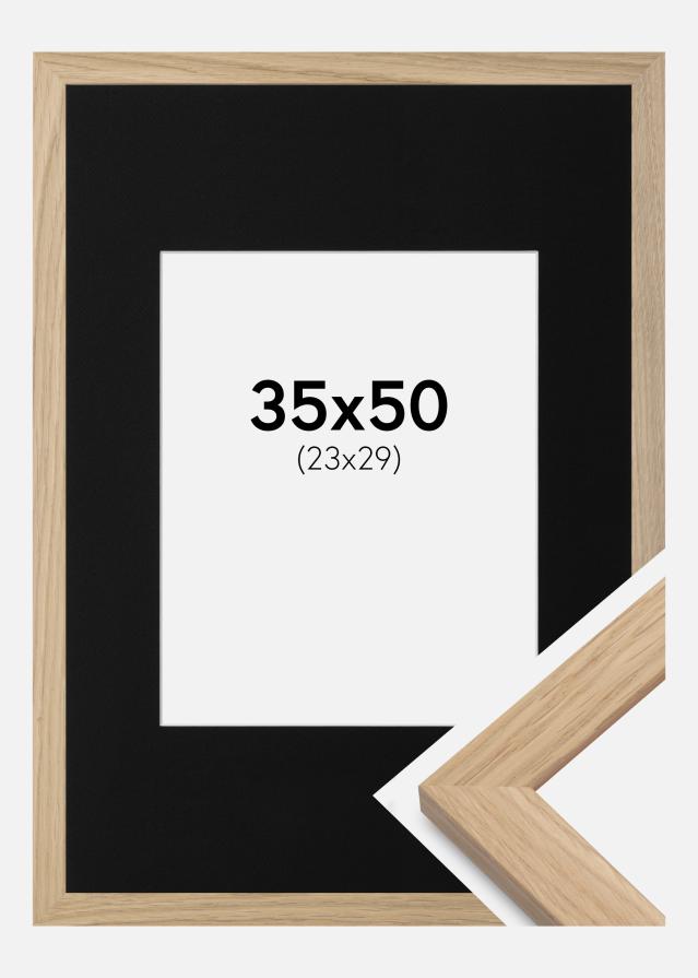 Ram med passepartou Frame Oak Wood 35x50 cm - Picture Mount Black 24x30 cm