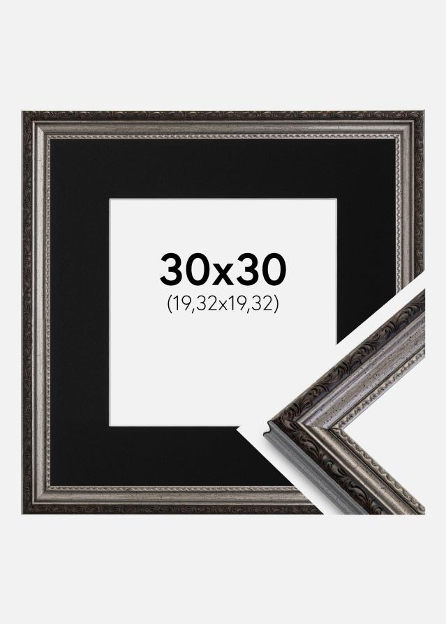 Ram med passepartou Frame Abisko Silver 30x30 cm - Picture Mount Black 8x8 inches