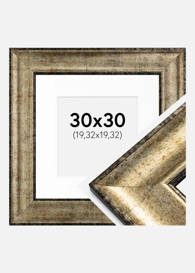 Ram med passepartou Frame Saltsjöbaden Antique gold 30x30 cm - Picture Mount White 8x8 inches