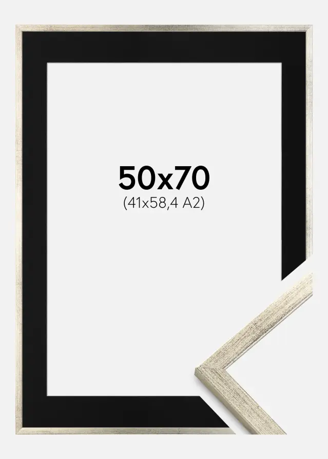Ram med passepartou Frame Galant Silver 50x70 cm - Picture Mount Black 42x59.4 cm (A2)