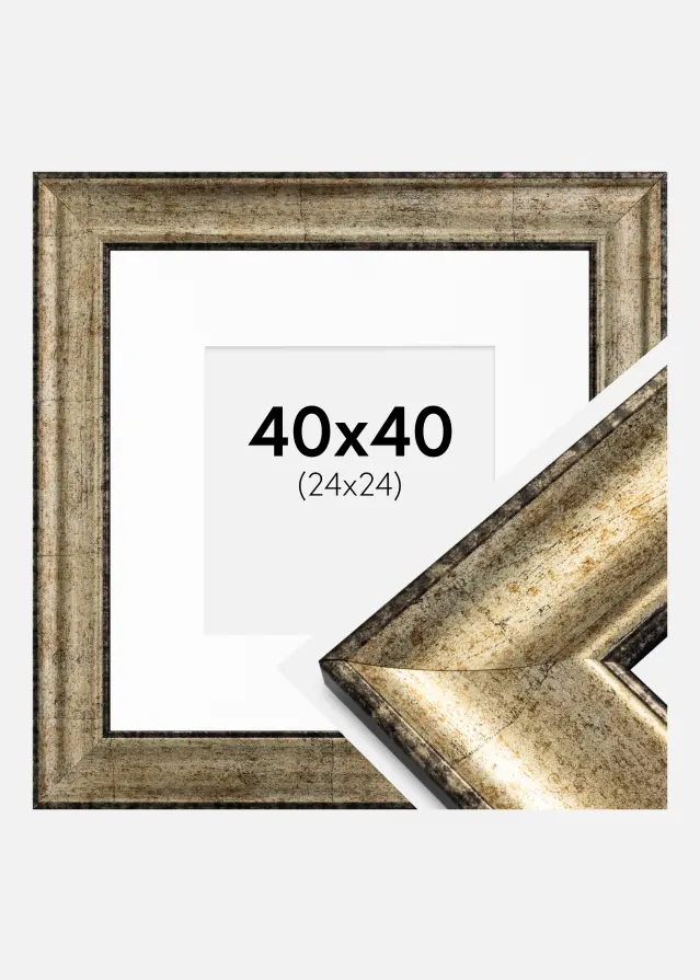 Ram med passepartou Frame Saltsjöbaden Antique gold 40x40 cm - Picture Mount White 25x25 cm