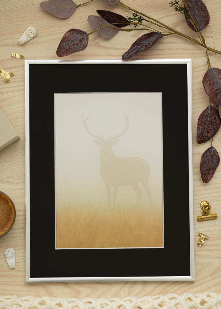 Ram med passepartou Frame New Lifestyle Silver 30x40 cm - Picture Mount Black 18x27 cm