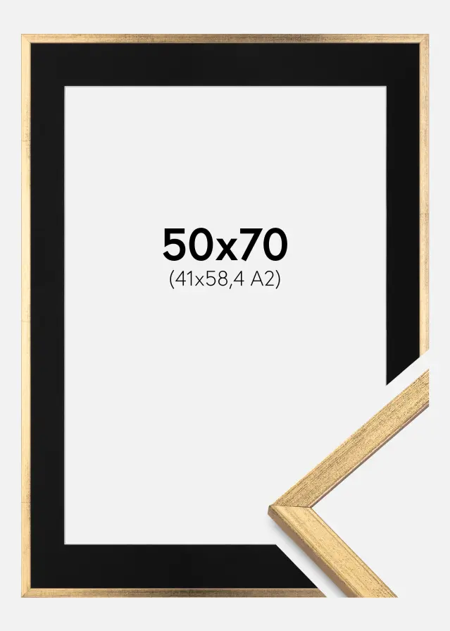 Ram med passepartou Frame Galant Gold 50x70 cm - Picture Mount Black 42x59.4 cm (A2)