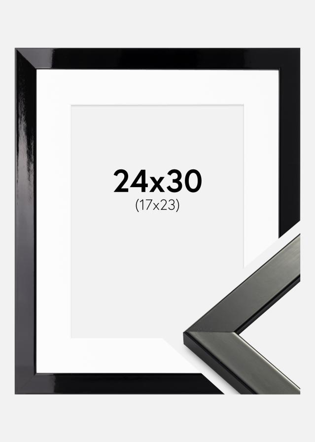 Ram med passepartou Frame Uppsala Black High gloss 24x30 cm - Picture Mount White 18x24 cm