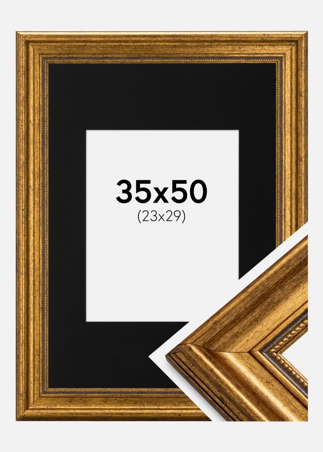 Ram med passepartou Frame Rokoko Gold 35x50 cm - Picture Mount Black 24x30 cm