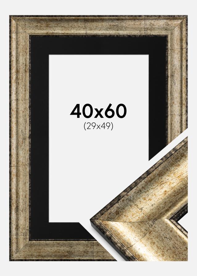 Ram med passepartou Frame Saltsjöbaden Antique Gold 40x60 cm - Picture Mount Black 30x50 cm