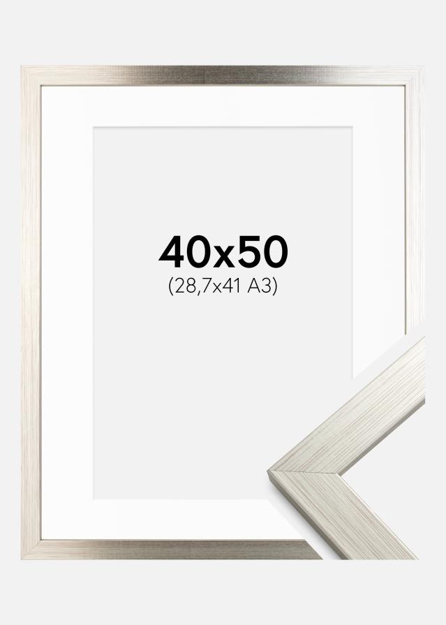 Ram med passepartou Frame Silver Wood 40x50 cm - Picture Mount White 29.7x42 cm (A3)