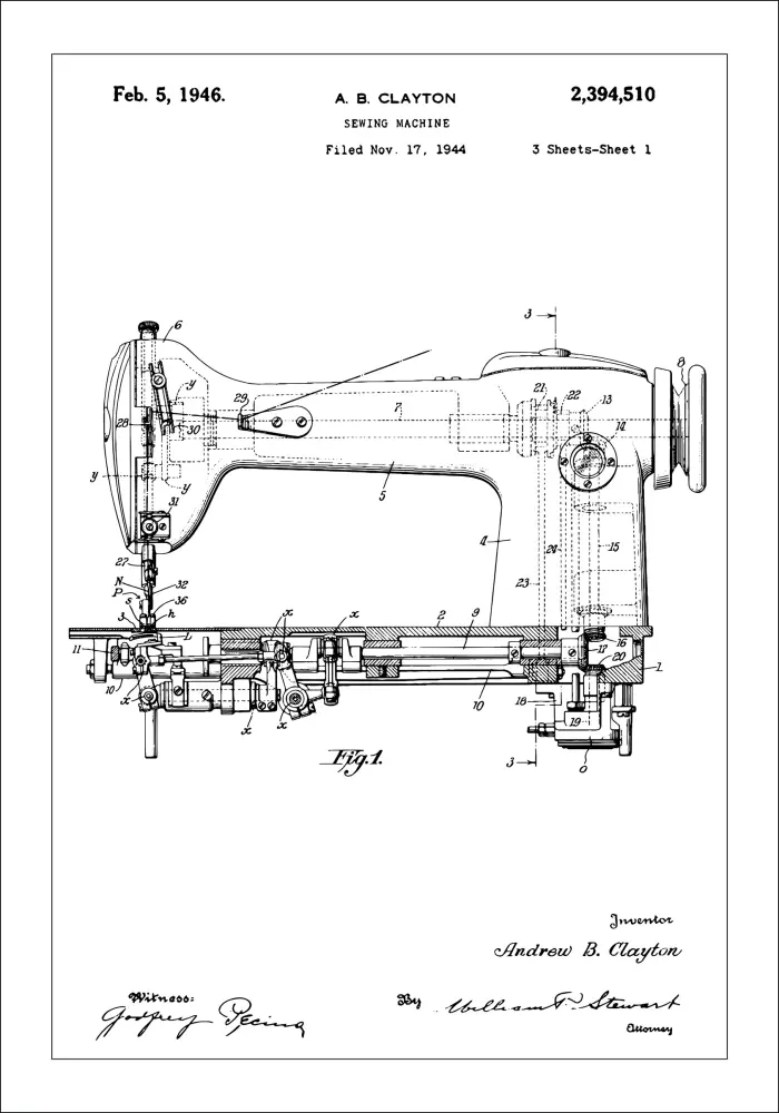Bildverkstad Patent drawing - Sewing machine I Poster