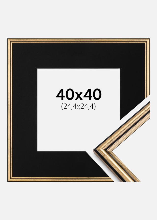 Ram med passepartou Frame Horndal Gold 40x40 cm - Picture Mount Black 10x10 inches