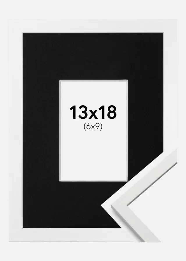 Ram med passepartou Frame Edsbyn White 13x18 cm - Picture Mount Black 7x10 cm