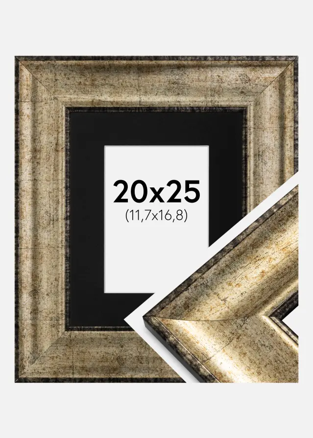 Ram med passepartou Frame Saltsjöbaden Antique Gold 20x25 cm - Picture Mount Black 5x7 inches