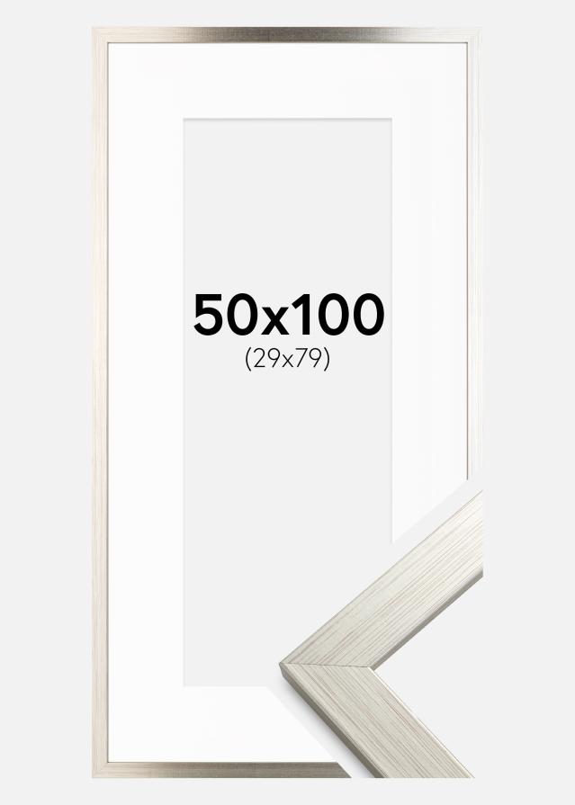 Ram med passepartou Frame Silver Wood 50x100 cm - Picture Mount White 30x80 cm