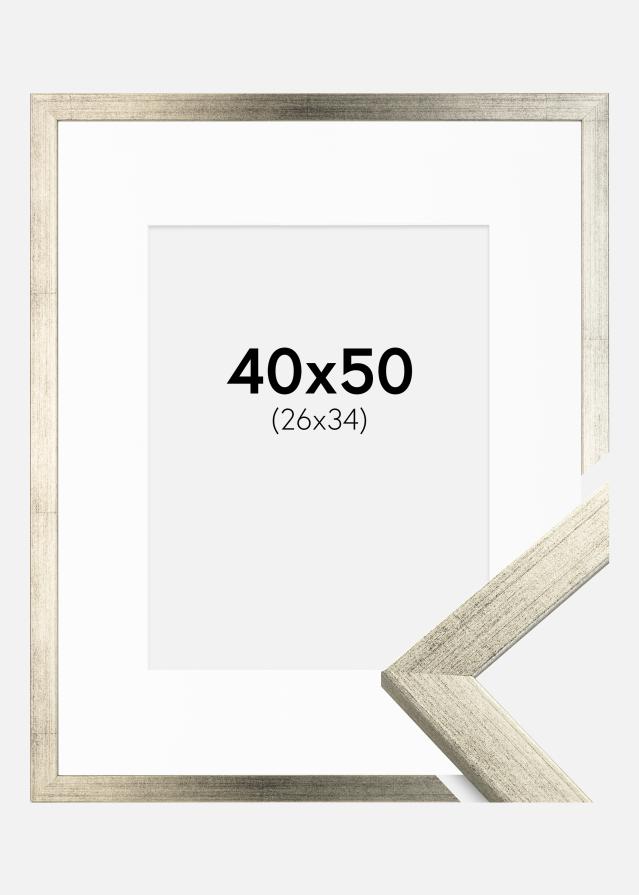 Ram med passepartou Frame Stilren Silver 40x50 cm - Picture Mount White 27x35 cm