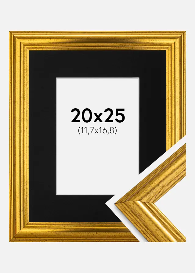 Ram med passepartou Frame Västkusten Gold 20x25 cm - Picture Mount Black 5x7 inches