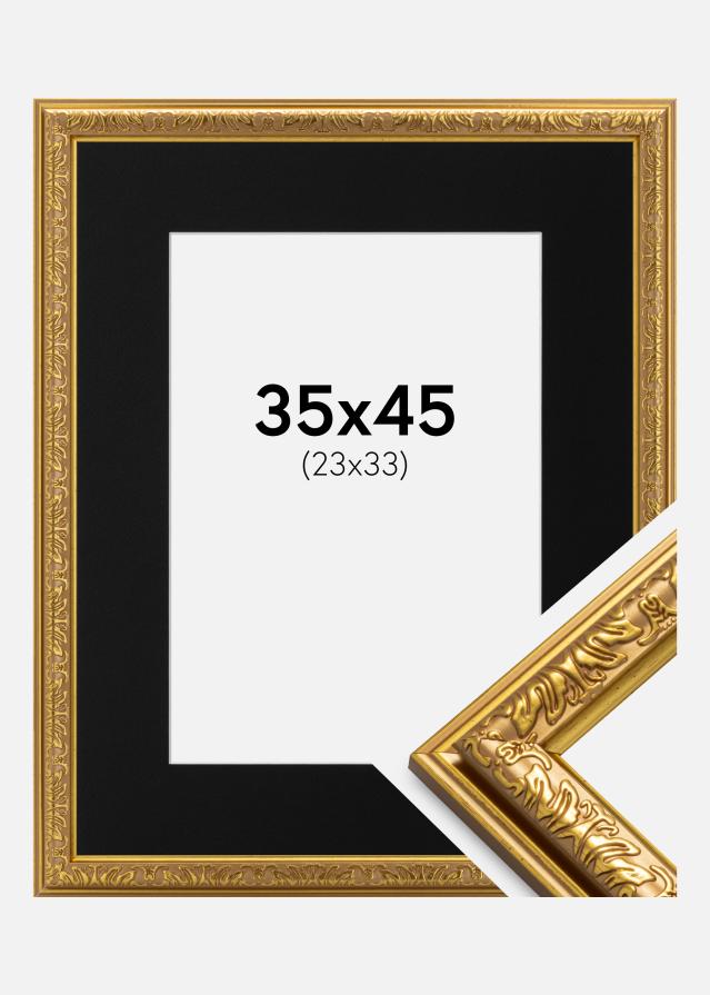 Ram med passepartou Frame Nostalgia Gold 35x45 cm - Picture Mount Black 24x34 cm