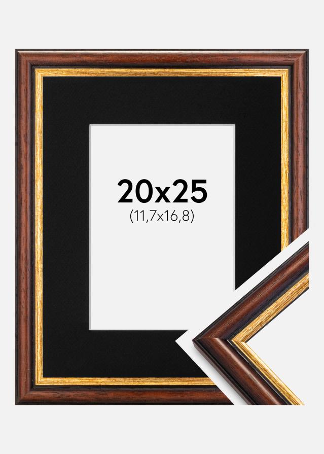 Ram med passepartou Frame Siljan Brown 20x25 cm - Picture Mount Black 5x7 inches